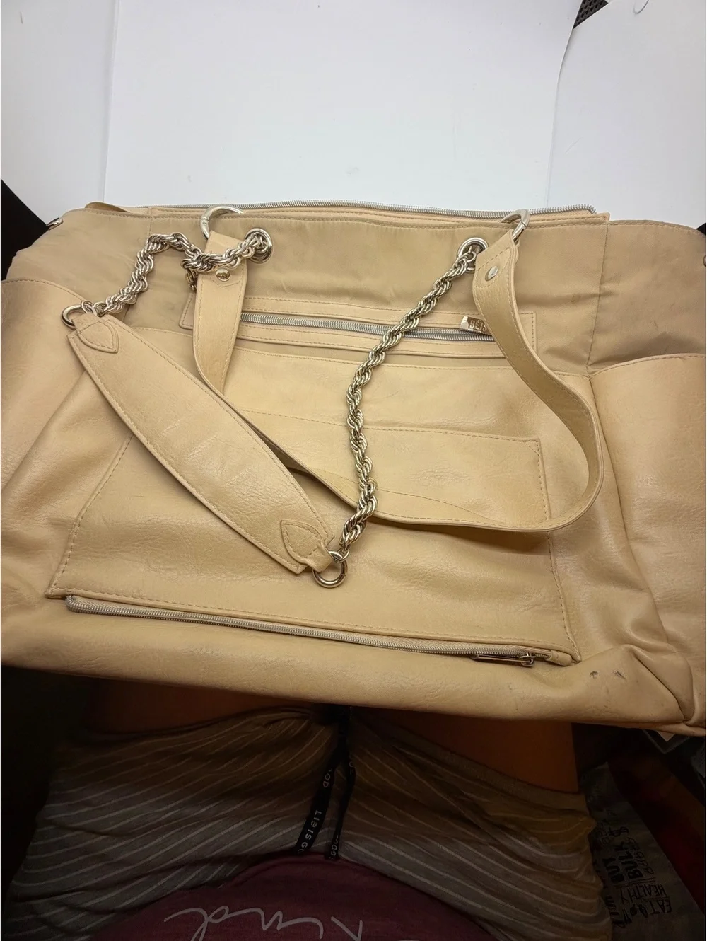 BÉIS The Diaper Bag Beige Tan Convertible Baby Bag w/ Changing Pad & Accessories